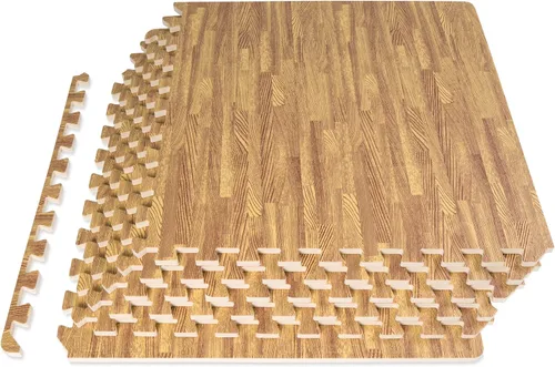 Miniatura 10 de ProsourceFit Tapete de rompecabezas de grano de madera de 1/2 pulgada, 6 baldosas de espuma EVA entrelazadas (24 pies cuadrados) para suelo de Gris