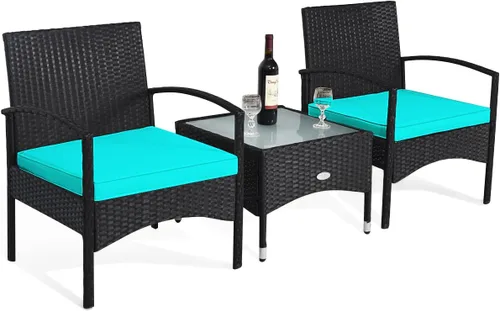 Tangkula Juego de muebles de ratán de mimbre para patio, silla de ratán con mesa auxiliar, juegos de conversación de alta carga para patio, jardín,