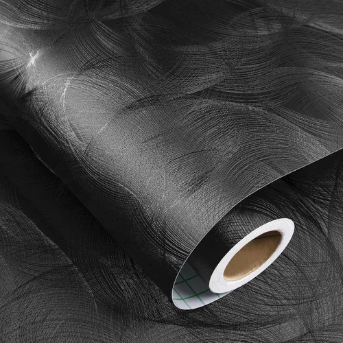 Decotalk Papel tapiz negro con textura de 17.7 x 200 pulgadas, para decoración de dormitorio, papel adhesivo negro para armarios y cajones, papel
