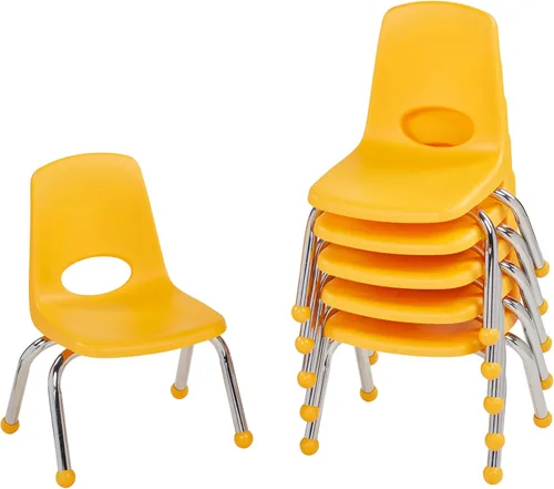 Miniatura 24 de FDP 16" Silla apilable escolar, silla de estudiante apilable con patas de acero cromado y ruedas; para aprendizaje en casa o en el aula - Gris claro