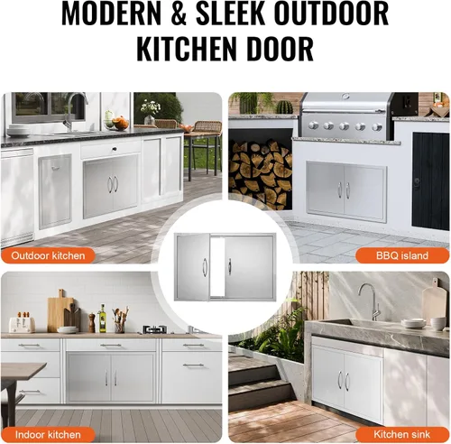 Miniatura 6 de VEVOR Puerta de acceso para barbacoa, 36 pulgadas de ancho x 21 pulgadas de alto, puerta de cocina doble para exteriores, puerta de acero inoxidable