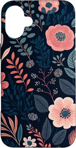 Miniatura 22 de Boho Navy Blue and Pink Floral Botanical Pattern Flower Art Case for iPhone 17