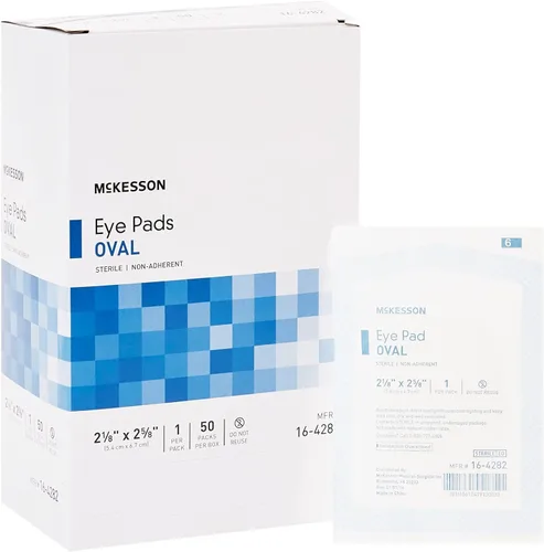 McKesson Almohadillas para los ojos, estériles, ovaladas, no adherentes, 2 1/8 pulgadas x 2 5/8 pulgadas, 50 unidades, 1 paquete