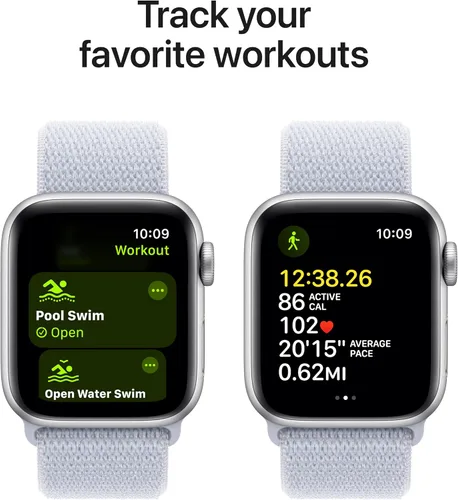 Miniatura 5 de Apple Watch SE (2.ª generación) [GPS 1.575 in] Smartwatch con caja de aluminio plateado con bucle deportivo azul invierno. Monitor de fitness