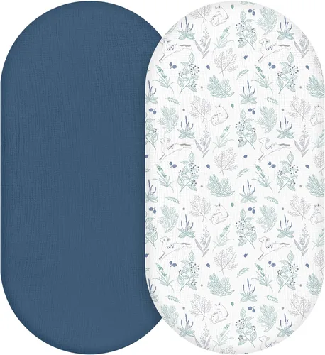 Miniatura 20 de Sábanas bajeras de muselina para moisés, paquete de 2 para bebé niño y niña, juego de sábanas suaves, transpirables y elásticas para bebé/colchón