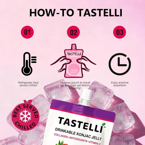 Miniatura 4 de Tastelli Gelatina Konjac infundida con 1000 mg de colágeno y vitamina C Sin gluten, sin azúcar, baja en calorías Bocadillo vegano de gelatina