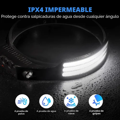 Miniatura 6 de DAWINSIE Linterna frontal LED recargable (2 unidades), lámpara de cabeza de haz ancho de 230° con sensor de movimiento, linterna impermeable