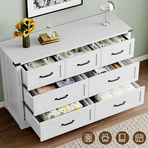 Miniatura 5 de BORNOON - Cómoda de 7 cajones para dormitorio, cómoda de madera moderna con manijas de metal, diseño antivuelco, organizador de almacenamiento Blanco