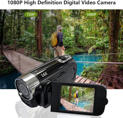 Miniatura 2 de Andoer Cámara de vídeo digital portátil de alta definición 1080P DV 16 MP con pantalla LCD de 2.7 pulgadas, zoom digital de 16x y batería incorporada