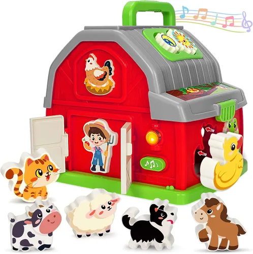 Ellinjan Juguetes de aprendizaje Montessori para niños y niñas de 1, 2, 3 años, animales musicales de granja para niños pequeños de 1 a 3 años,