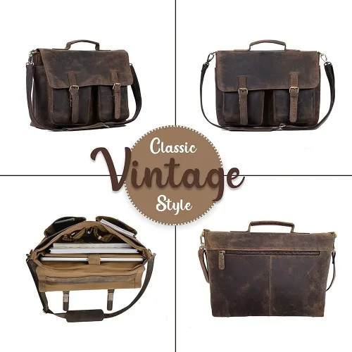 Miniatura 4 de KomalC 16 Inch Leather briefcase Laptop Messenger Bags for Men and Women Best Office Satchel Bag desgastado bronceado