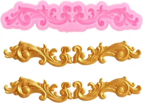 Molde de fondant barroco para alivio de flores, moldes de silicona para bordes de encaje de desplazamiento, moldes para decoración de tartas,