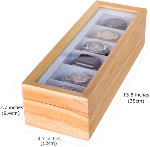 Miniatura 2 de Case Elegance caja organizadora de relojes de madera sólida con visualización superior de vidrio Madera clara
