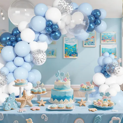 Miniatura 5 de Ouddy Party Juego de 149 guirnaldas de arco de globos azules y blancos de diferentes tamaños de 18, 12, 10 y 5 pulgadas, 6 globos plateados de Azul
