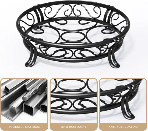 Miniatura 8 de Yimobra Soporte de metal para plantas de exterior e interior, soporte resistente para macetas de hierro forjado a prueba de óxido, soporte redondo