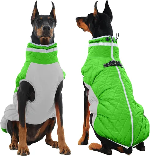 Miniatura 53 de Abrigo de invierno para perro, chaqueta grande para perro, chaqueta impermeable para mascotas con cremallera trasera, abrigo para mascotas con arnés