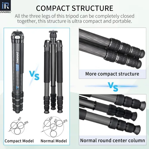 Miniatura 9 de Trípode de fibra de carbono Monopod INNOREL KT254C Trípode de viaje compacto portátil profesional para cámara DSLR, soporte de soporte de tubo