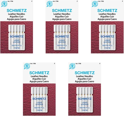 Miniatura 10 de SCHMETZ Agujas de cuero para máquina de coser – Suministros especiales resistentes, tamaño 110/18, tarjetas de 5 agujas, paquete de 1