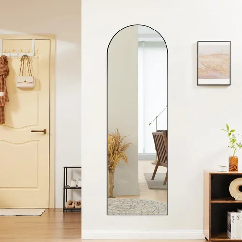 Miniatura 8 de OLIXIS Espejo de longitud completa arqueado negro de 60 x 16 pulgadas para dormitorio, espejo de cuerpo completo con soporte, colgar o inclinado