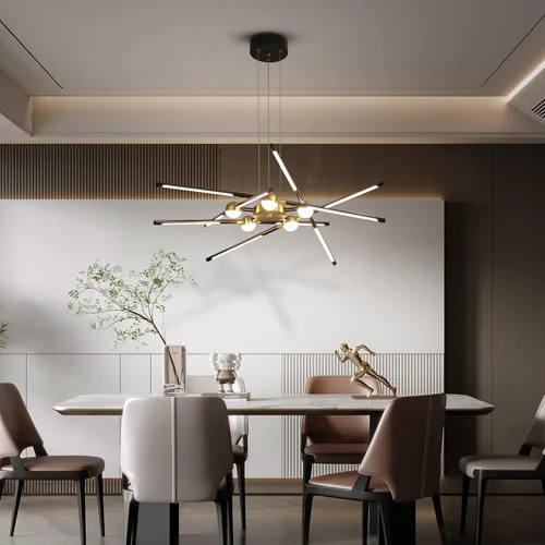 Miniatura 3 de Candelabro negro moderno, Candelabro Sputnik de 10 luces regulable enchufable, lámpara colgante de techo con instalación empotrada, lámpara colgante