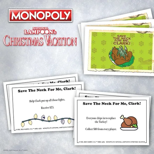 Miniatura 8 de Monopoly Vacaciones de Navidad de National Lampoons, con fichas temáticas de ardilla, taza de ponche de huevo, motosierra y más, 2-6 jugadores