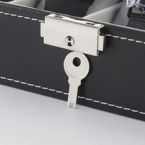 Miniatura 6 de NEX Caja de reloj organizador para hombres, de piel sintética superior de cristal para el almacenamiento de relojes