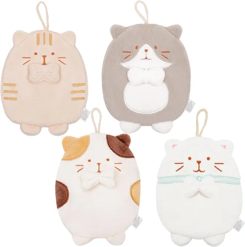 Miniatura 10 de PRATIQUE Paquete de 3 toallas de mano con diseño de gato, toallas de baño con lazo para colgar, toalla de mano para niños, animales, toalla de mano