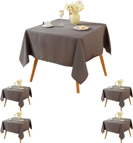 Paquete de 5 Manteles Cuadrados 60 x 60 Pulgadas de Carbón, Mantel de Poliéster Lavable para Uso en Hogar, Fiesta, Boda o Restaurante.