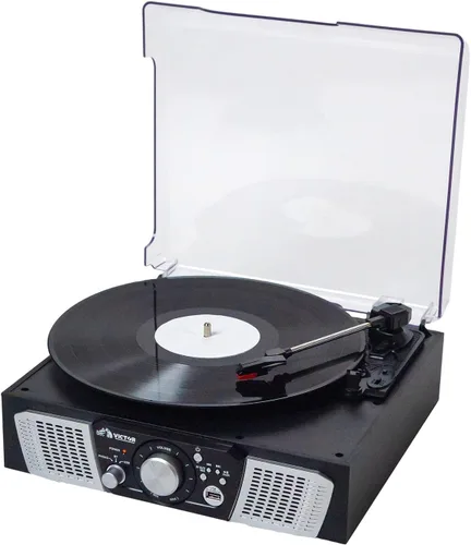 Victor VHRP-1100 Lakeshore - Sistema de tocadiscos 5 en 1 con reproductor de discos, Bluetooth, reproducción y grabación USB, radio FM y altavoces
