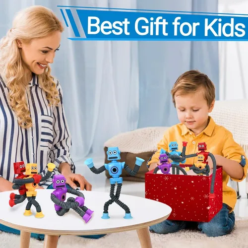Miniatura 6 de Juguetes robóticos (paquete de 4), robots telescópicos con ventosa, tubos para autismo, juguetes sensoriales para ansiedad, regalos para niños
