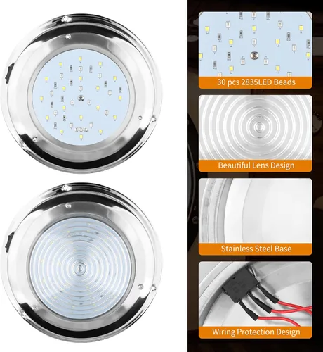 Miniatura 7 de RVZONE Luz de cúpula de barco marino de 12 V LED luces marinas interior con interruptor de palanca 7 "LED Iluminación de cabina de barco con montaje