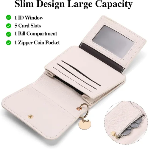 Miniatura 2 de SENDEFN Carteras pequeñas para tarjetas de crédito para mujer, llavero de cuero con bloqueo RFID, bolsillo con cremallera de tres pliegues, monedero