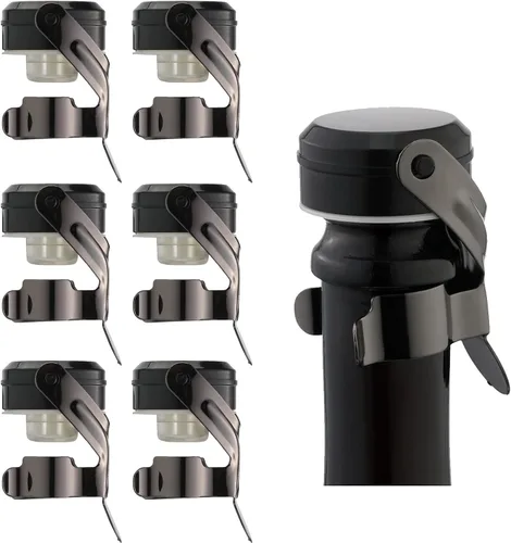 WOTOR Tapones para botella de vino y champán de acero inoxidable con silicona de grado alimenticio, a prueba de fugas, se mantienen frescos, Negro