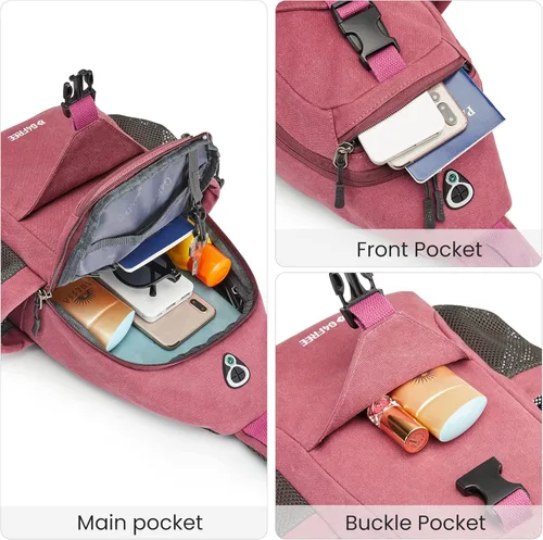 Miniatura 5 de G4Free - Mochila de lona con asa cruzada y puerto de carga USB con bloqueo RFID, mochila de pecho para senderismo, mochila de día para hombres y Rosa