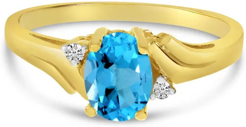 Miniatura 6 de Anillo de oro amarillo de 14 quilates con topacio azul ovalado y diamantes