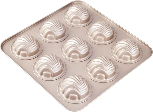Madeleine Molde para tartas, 9 cavidades antiadherentes, esférico, para hornear al horno (dorado champán)