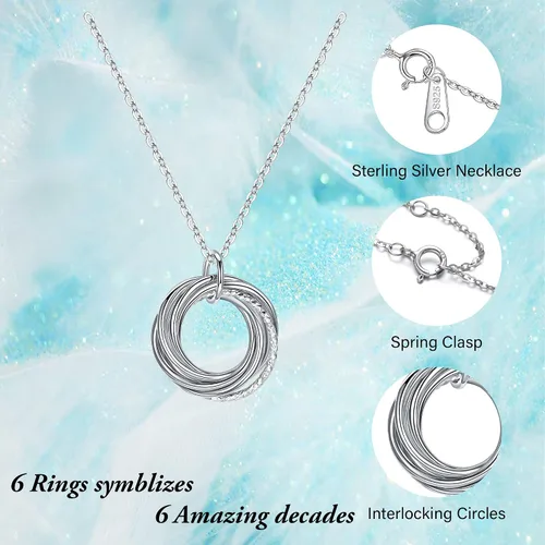 Miniatura 7 de Regalos de cumpleaños para mujer, collar de círculos de cadena de plata de ley para 30, 40, 50, 60, 70, 80, 90, cumpleaños, para mujer de 30, 40