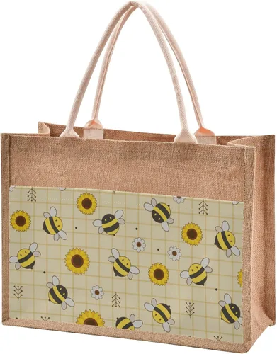 Miniatura 28 de CaTaKu Divertida bolsa de yute con asas y cremallera para gatos, bolsa de arpillera reutilizable con bolsillo frontal de lona, regalo para bodas, 12