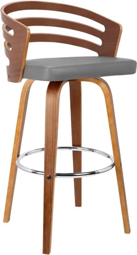 Armen Living Jayden - Taburete de bar giratorio moderno de mediados de siglo para encimera de isla de cocina en piel sintética gris y madera de