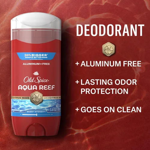 Miniatura 2 de Old Spice Desodorante sin aluminio para hombres, protección contra olores 24/7, frescura 24/7 y aroma duradero, Aqua Reef con aroma a ciprés, 3.8