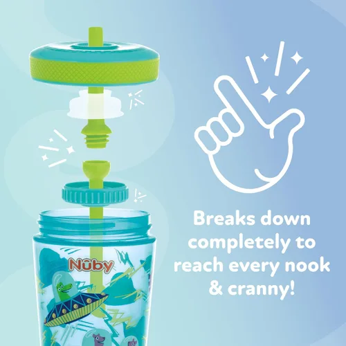 Miniatura 3 de Nuby Thirsty Kids Super Sipper - Vaso antiderrames para niños pequeños con válvula de silicona de 360° y popote giratorio, paquete de 2, 14 onzas