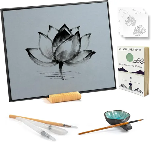 AOVOA Zen Buddha - Tabla de pintura al agua con guía de dibujo y respiración, juego de arte relajante de dibujo de agua con pinceles y plantillas,