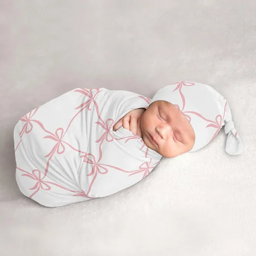 Miniatura 8 de Sweet Jojo Designs Juego de 2 gorros y capullos florales de acuarela para bebé, saco de dormir de punto elástico para bebé, recién nacido, saco