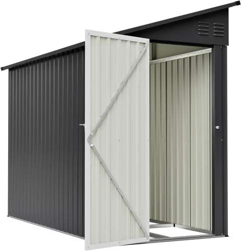 Miniatura 2 de Cobertizo de almacenamiento al aire libre de 4 x 8 pies, cobertizo de metal inclinado para almacenamiento para patio trasero, patio, jardín, negro