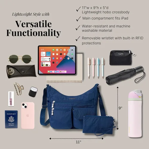 Miniatura 97 de Baggallini womens Everywhere Bagg Crossbody Women 11x9 Lightweight Nylon Hobo Water-resistant Travel Bag W/Rfid