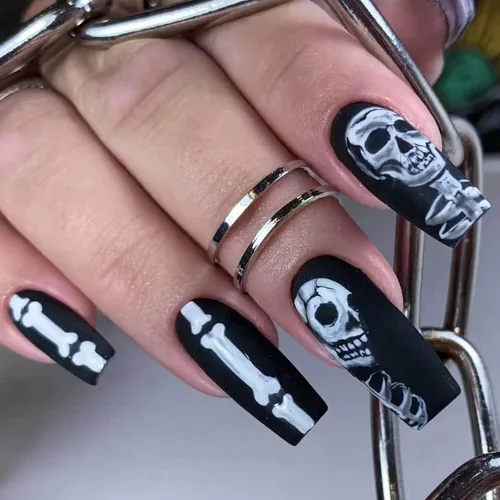 Miniatura 28 de MISUD - Uñas postizas largas cuadradas con pegamento de Rojo Gótico y Negro, diseño cruzado gótico Y2K acrílico, 24 piezas