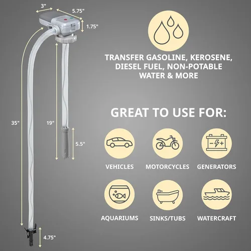 Miniatura 6 de Bomba de transferencia de combustible automática DEWAY con parada automática, tasa de flujo de 2.4 GPM y alimentación por batería AA, adaptador