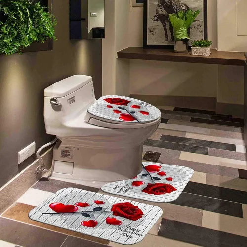 Miniatura 5 de Ochine Juego de cortinas de ducha para el día de San Valentín, cortina de ducha romántica con corazón de amor para decoración de baño