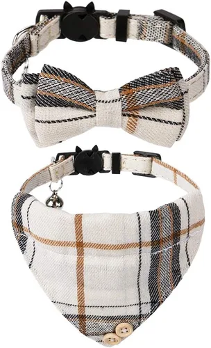 Miniatura 16 de Faleela Breakaway Collar de gato con campanas, paquete de 2 collares para gatos con campanas, collares de gato con bandana, accesorios para collares