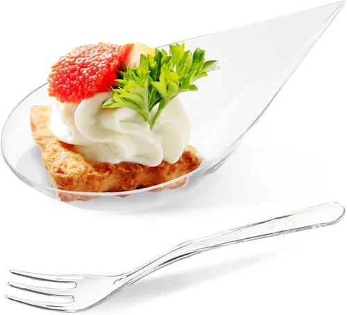 Miniatura 9 de TOFLEN Mini platos de postre de 100 unidades con cucharas de degustación, 3-1/8 x 2-5/8 pulgadas, pequeños platos de plástico transparente